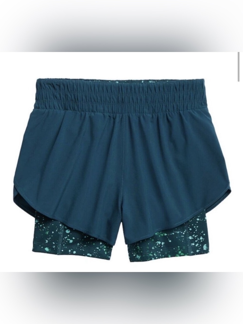 Athleta Hiit It Printed 2 in 1 Short Womens Medium teal green blue